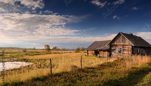 rural landscape with old farmhouse