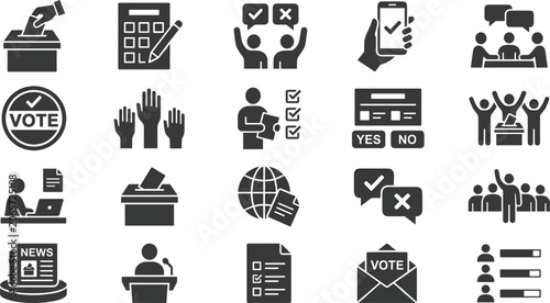 Billede på lærred Voting and democracy icon collection featuring elections, ballots, public opinio