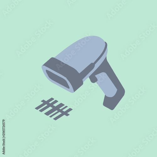 A handheld electronic scanner reading a simple black barcode symbol
