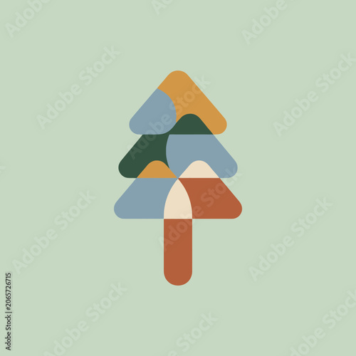 A minimalist graphic illustration of a stylized evergreen tree shape