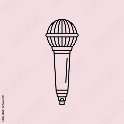 Simple line art illustration of a microphone on a pink background