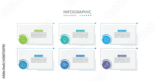 Business infographic template. 6 Step timeline journey. Process diagram, vector illustration.