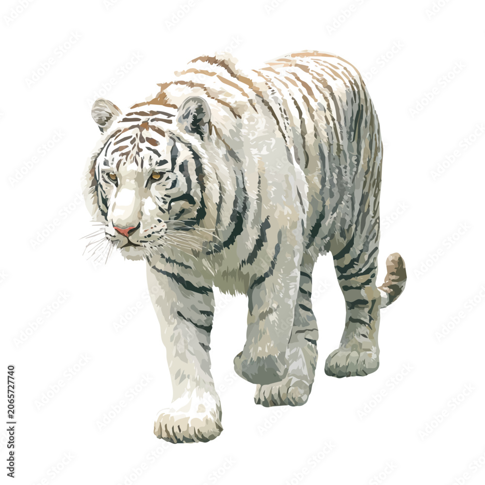 Obraz premium Watercolor clipart of White Tiger, isolated on white background
