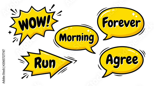 Yellow comic speech clouds with Wow and Forever text