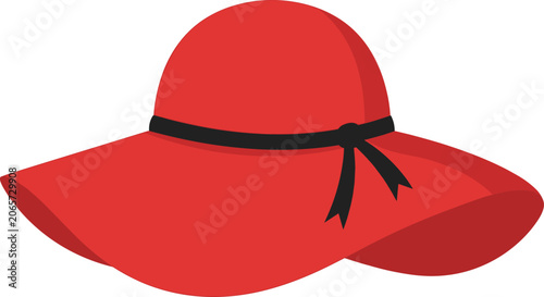 Tableau sur toile Elegant red women straw sun hat with black ribbon bow tie decoration isolated on