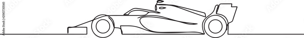 Naklejka premium Continuous one line drawing Formula One racing car, emphasizing the intricate front wing and tire detail. one line Icon drawing
