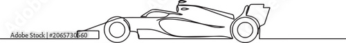 Continuous one line drawing Formula One racing car, emphasizing the intricate front wing and tire detail. one line Icon drawing