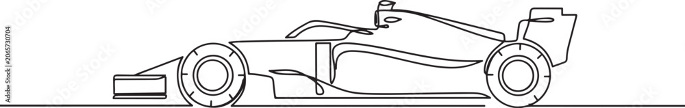 Naklejka premium Continuous one line drawing Formula One racing car, emphasizing the intricate front wing and tire detail. one line Icon drawing