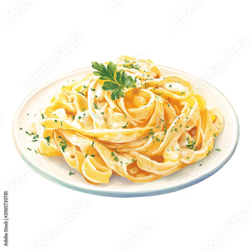Tableau sur toile Fettuccine Alfredo, watercolor design element isolated on white background