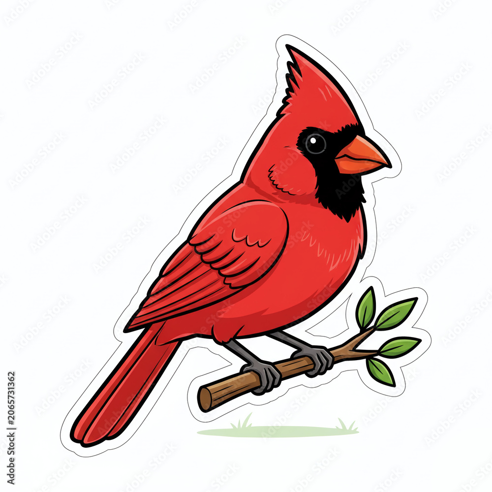 Fototapeta premium Bright Red Northern Cardinal Bird on a Branch Illustration