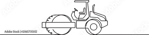 Φωτογραφία Single one line drawing massive industrial road roller vehicle