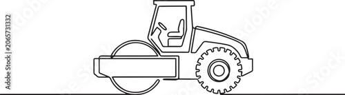 фотографія Single one line drawing massive industrial road roller vehicle
