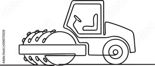 Konstfotografi Single one line drawing massive industrial road roller vehicle