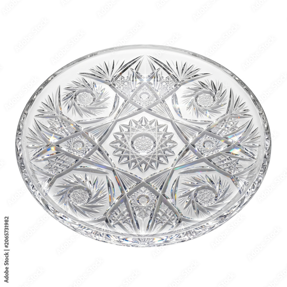 Naklejka premium Intricate crystal serving plate with starburst faceted cut pattern