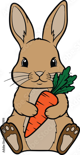 Cute Bunny Rabbit Holding Carrot Cartoon Illustration