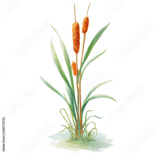 Foto Detailed watercolor painting of Bulrush, isolated on white background
