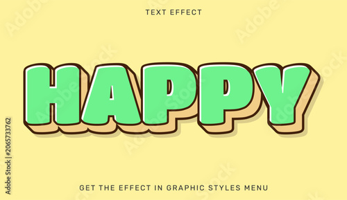 Editable happy typography text effect with retro 3D style typography lettering creative branding template positive decorative illustration identity editable headline