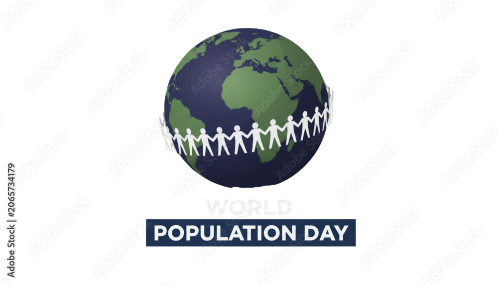 Fototapeta premium Paper Cutout People Holding Hands Around Earth Globe for World Population Day Celebration and Global Community Awareness