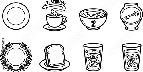 Foto Metaphorical Breakfast Doodle Element Set Featuring Coffee Cup Toast Plate Keyho