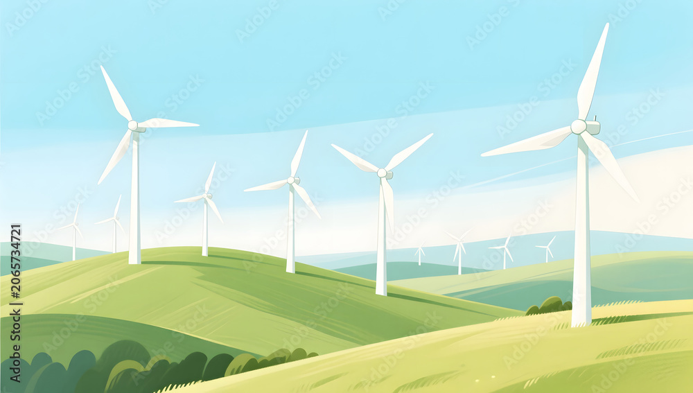 Fototapeta premium Windmill hill clean energy background