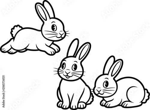 Rabbit vector illustration set of small cute animals