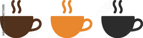 Coffee vector icon set featuring three steaming mugs design