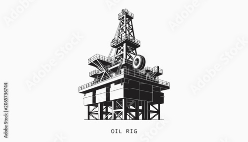Tableau sur toile Very beautiful black and white vector illustration of an OIL RIG with detailed d