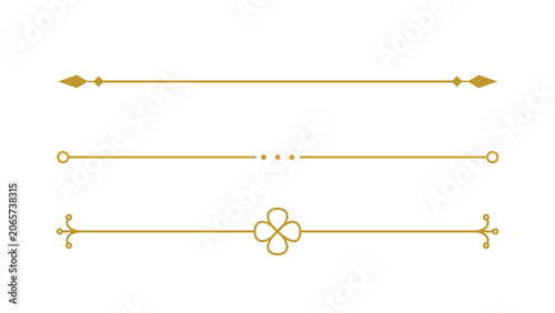 Quadro su tela Vector set of golden ornamental dividing lines and geometric text separators on