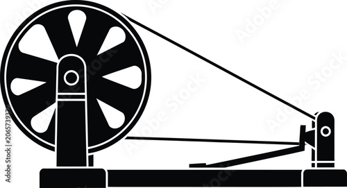 Foto Traditional spinning wheel black silhouette on a white background