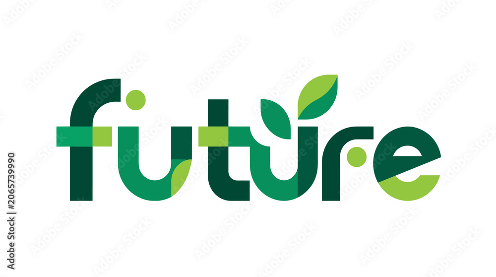 Fototapeta premium Future logo with green leaves and modern typography design.