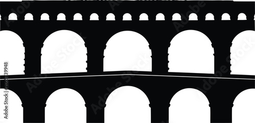 Aqueduct arches with detailed stonework black silhouette