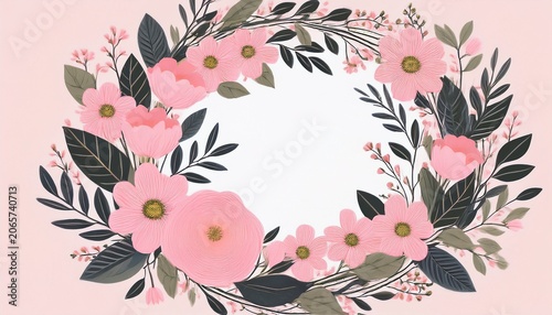 pink floral wreath with delicate flowers and leaves