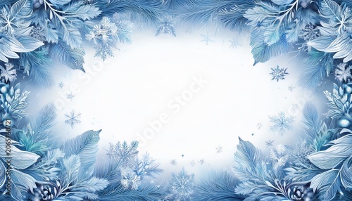frostwork snow frost frozen ice crystals frame on white background frame border