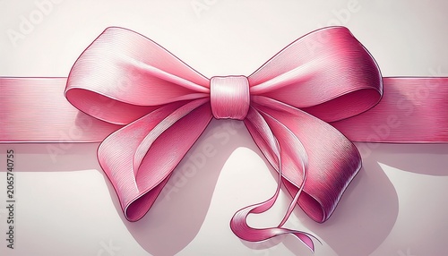 a pink ribbon is drawn on a white background the ribbon is long and has a bow at the end the ribbon is drawn in a way that it looks like it is being tied but it is not