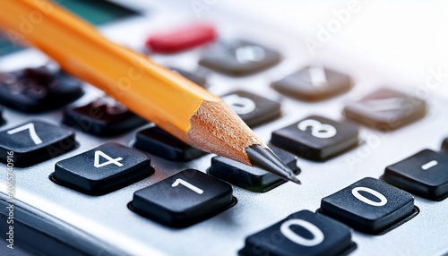 close up of a pencil on a calculator