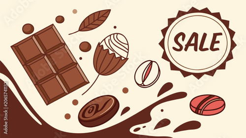 World Chocolate Day Sale Banner Vector Illustration with Gourmet Chocolates Pralines Cocoa Treats and Discount Promotion