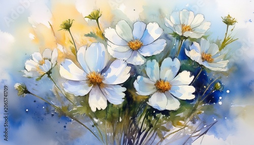 watercolor bouquet of white flowers