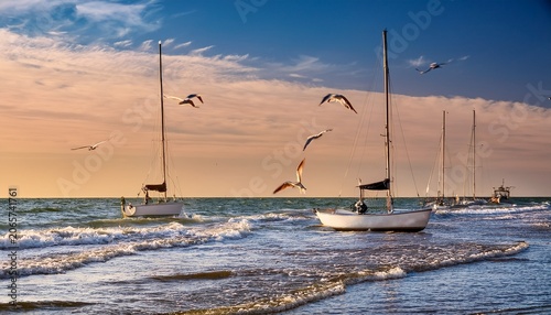 experience coastal serenity fishing by the ocean with sailboats and seagulls in new smyrna beach florida usa