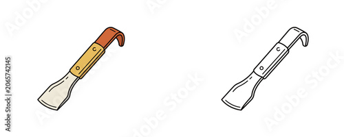Photos Beekeeping hive tool scraper illustrations in flat color and black line styles w