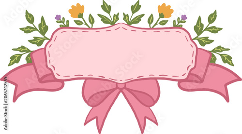 Floral ribbon label pink flowers
