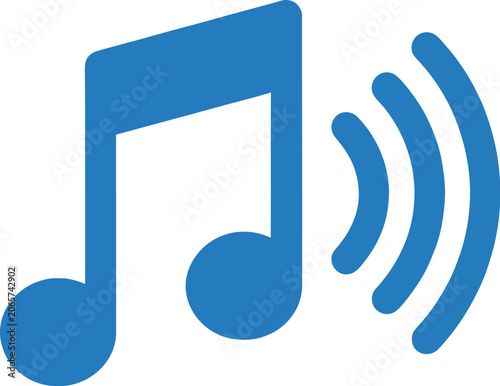 Blue musical note with sound waves
