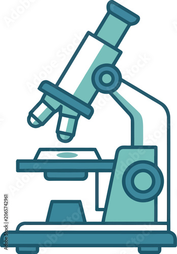 Teal microscope on for science and research purposes