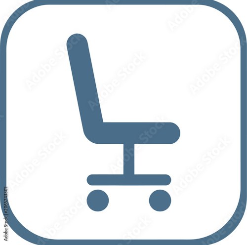 Blue office chair icon on with rounded square border