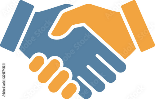 Handshake between two people in blue and orange colors