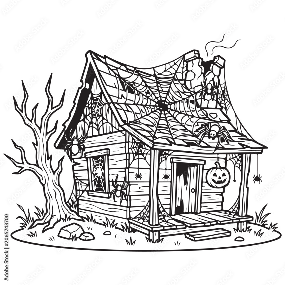 Fototapeta premium Spooky Abandoned Haunted House Line Art