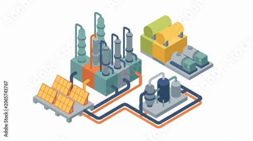 Fotografía Industrial factory complex with processing units and storage tanks isometric illustration