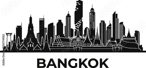 Bangkok skyline silhouette modern cityscape with temples and skyscrapers