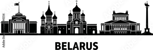 Belarus skyline silhouette with landmarks and national text