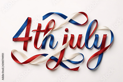4th of July text in 3d ribbon