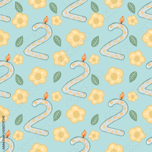 Seamless pattern of Birthday candle numbers and decor flower pastel color style cute, Hand drawn watercolor illustration. For menus, labels, paper, textiles and seasonal fabric.  